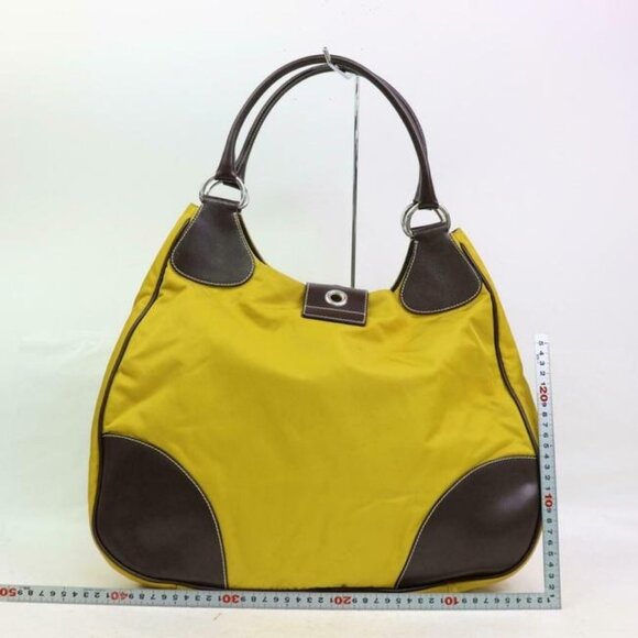 Prada Purse Yellow Canvas And Brown Leather With Chrome Hardware Satchel - Picture 6 of 9
